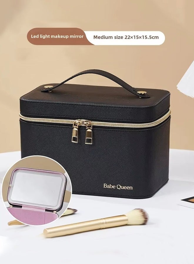 Travel Makeup Box Makeup with Mirror, Makeup Box Storage Box Portable Artist Storage Bag with Adjustable Lights for Cosmetics Makeup Brushes Toiletries Sewelry,Black - Image 1